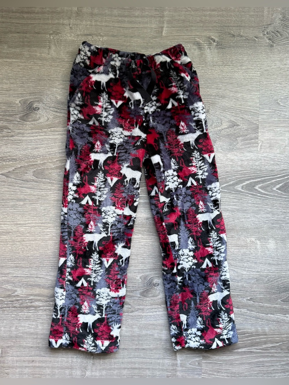 wonder nation Kids’ M(8) Fleece Pajama Pants Red, Black & Gray Woodland Print